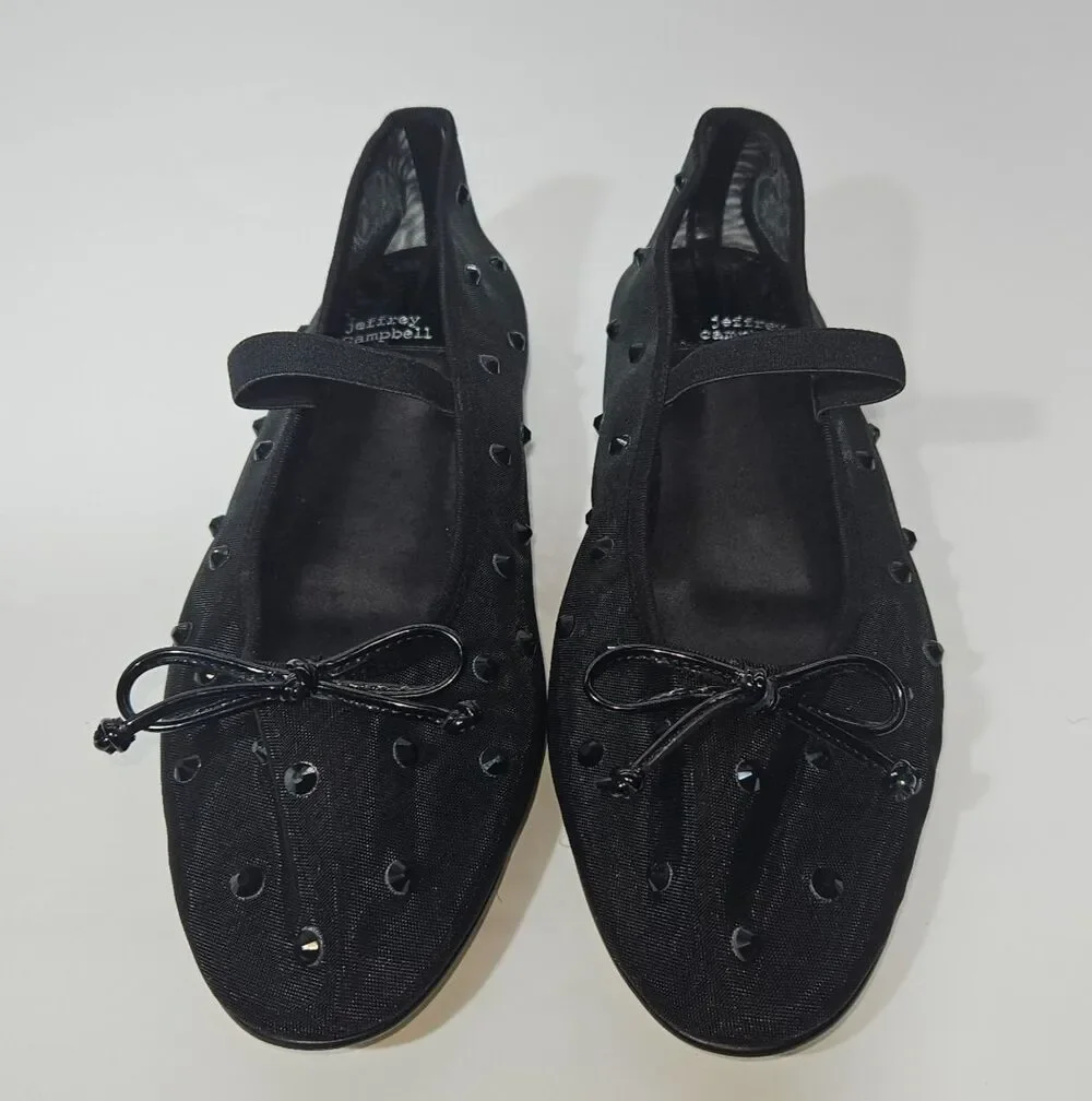 Jeffrey Campbell Perky Studded Mesh Mary Jane Ballet Flats Black Size 7.5